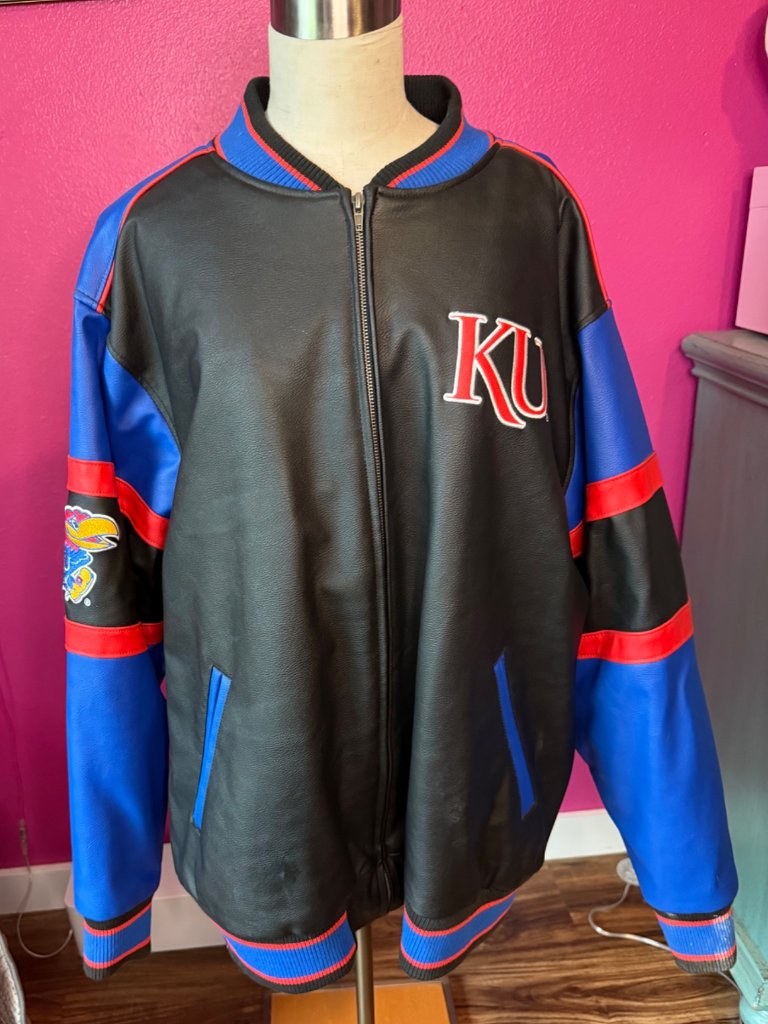 Men's Leather Ku Bomber Jacket With Embroidered Appliques